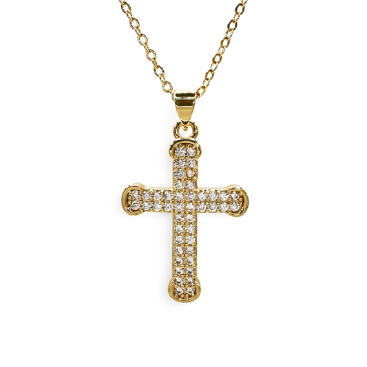 Medium Pave CZ Rounded Arms Cross Necklace