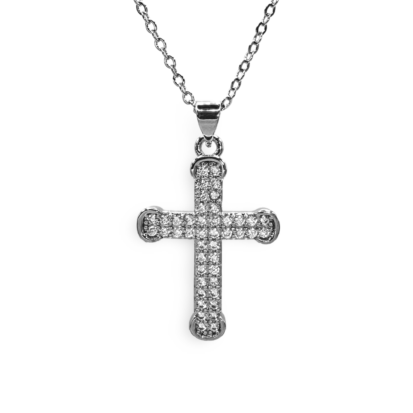 Medium Pave CZ Rounded Arms Cross Necklace