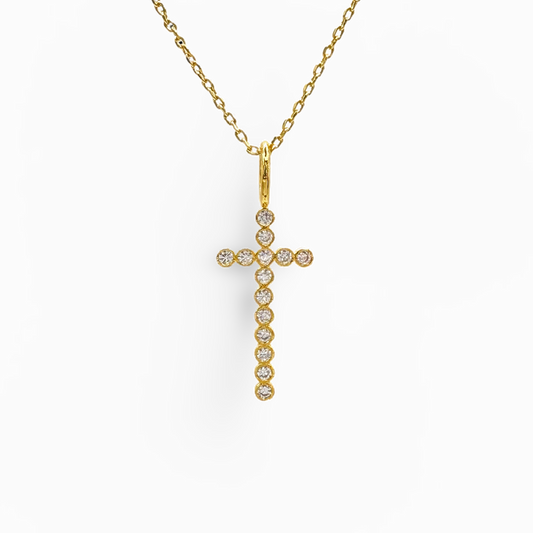 Small Bezeled CZ Cross Necklace