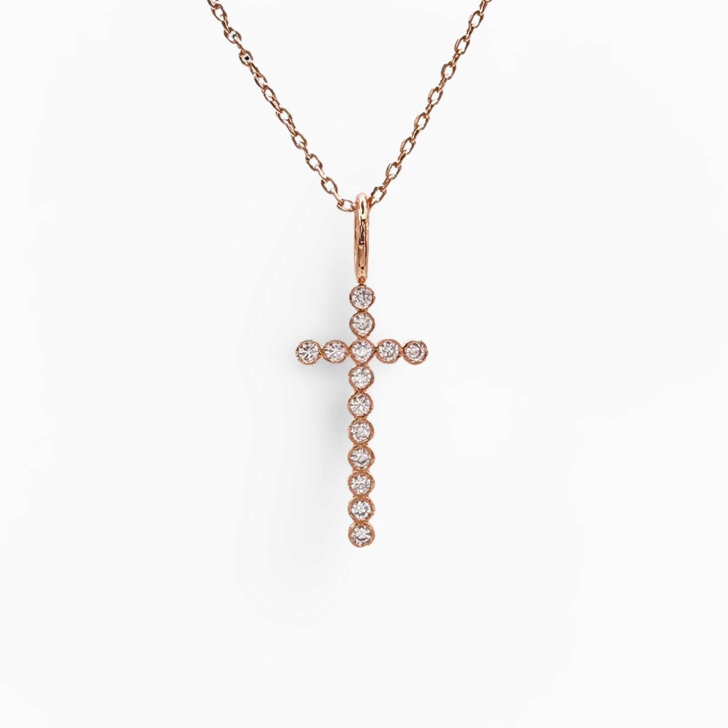 Small Bezeled CZ Cross Necklace