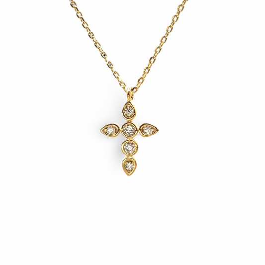 Bezel Round & Marquis CZ Mini Cross Necklace
