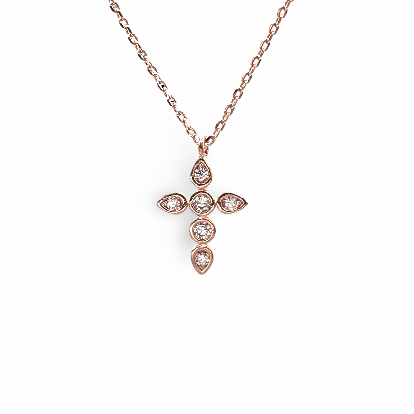 Bezel Round & Marquis CZ Mini Cross Necklace