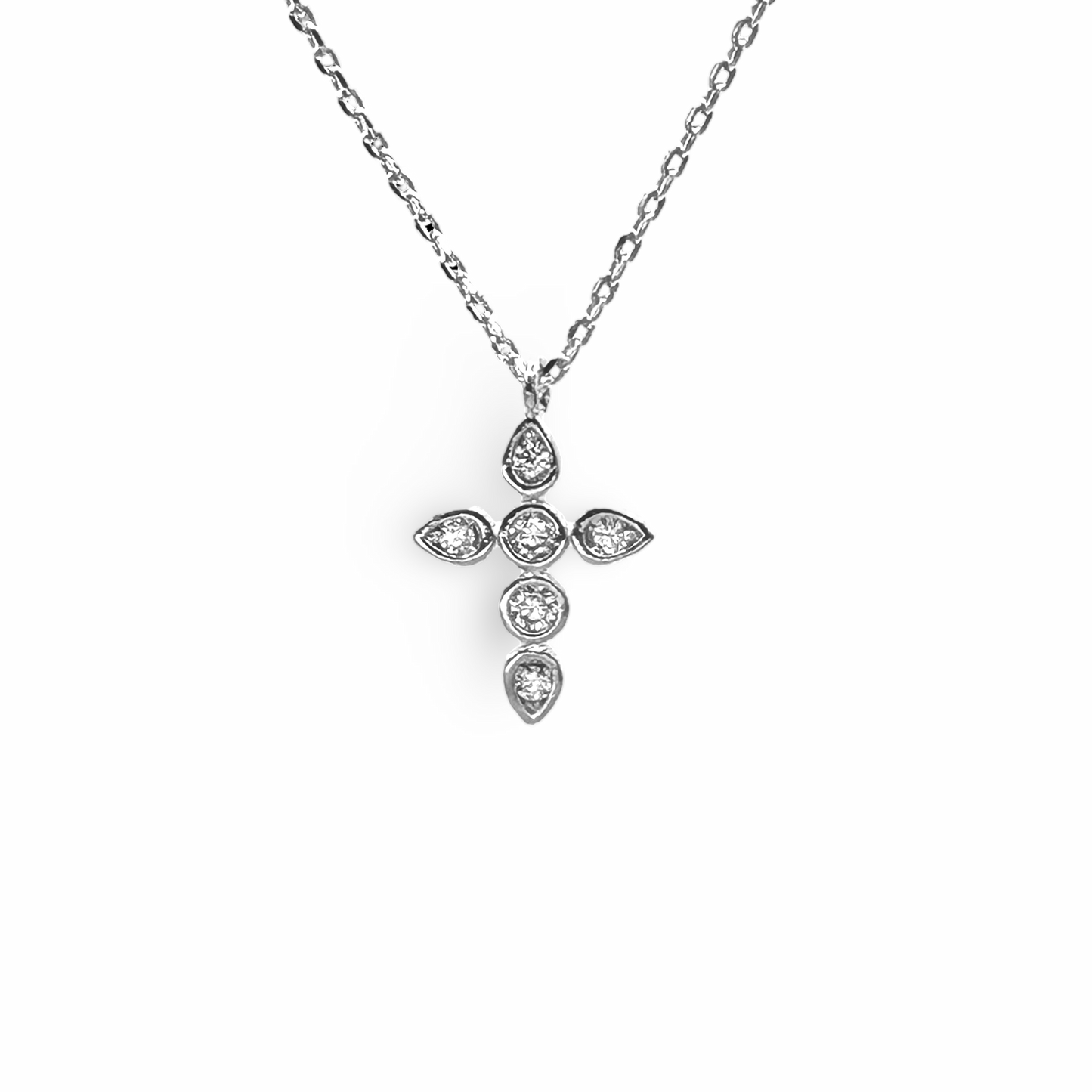 Bezel Round & Marquis CZ Mini Cross Necklace