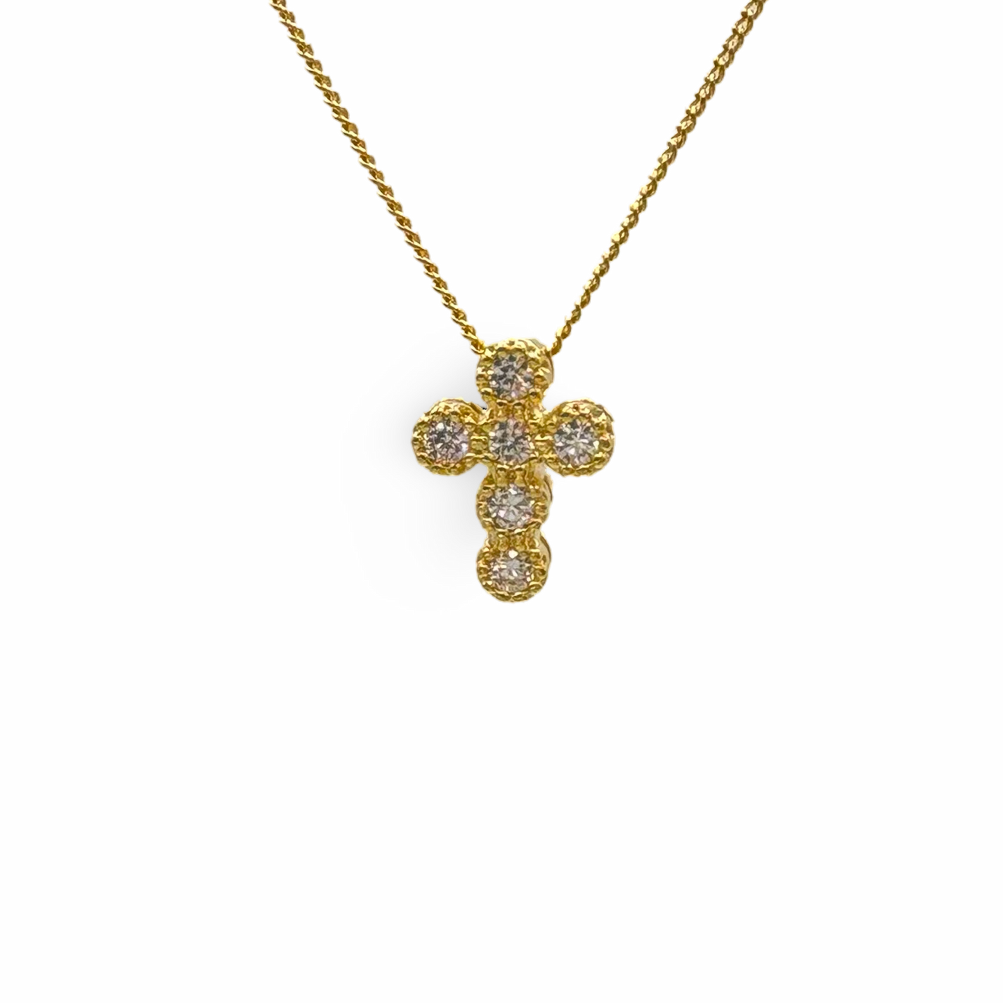 Small Delicate Bullet Bezel Cross Necklace