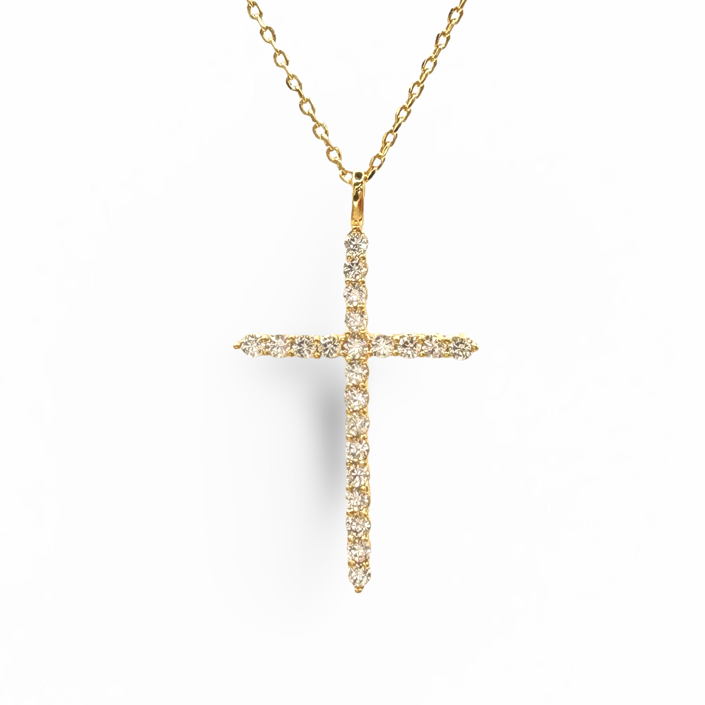 Large Delicate CZ Prong Pave Cross Necklace