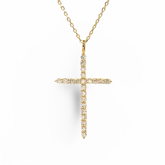 Large Delicate CZ Prong Pave Cross Necklace