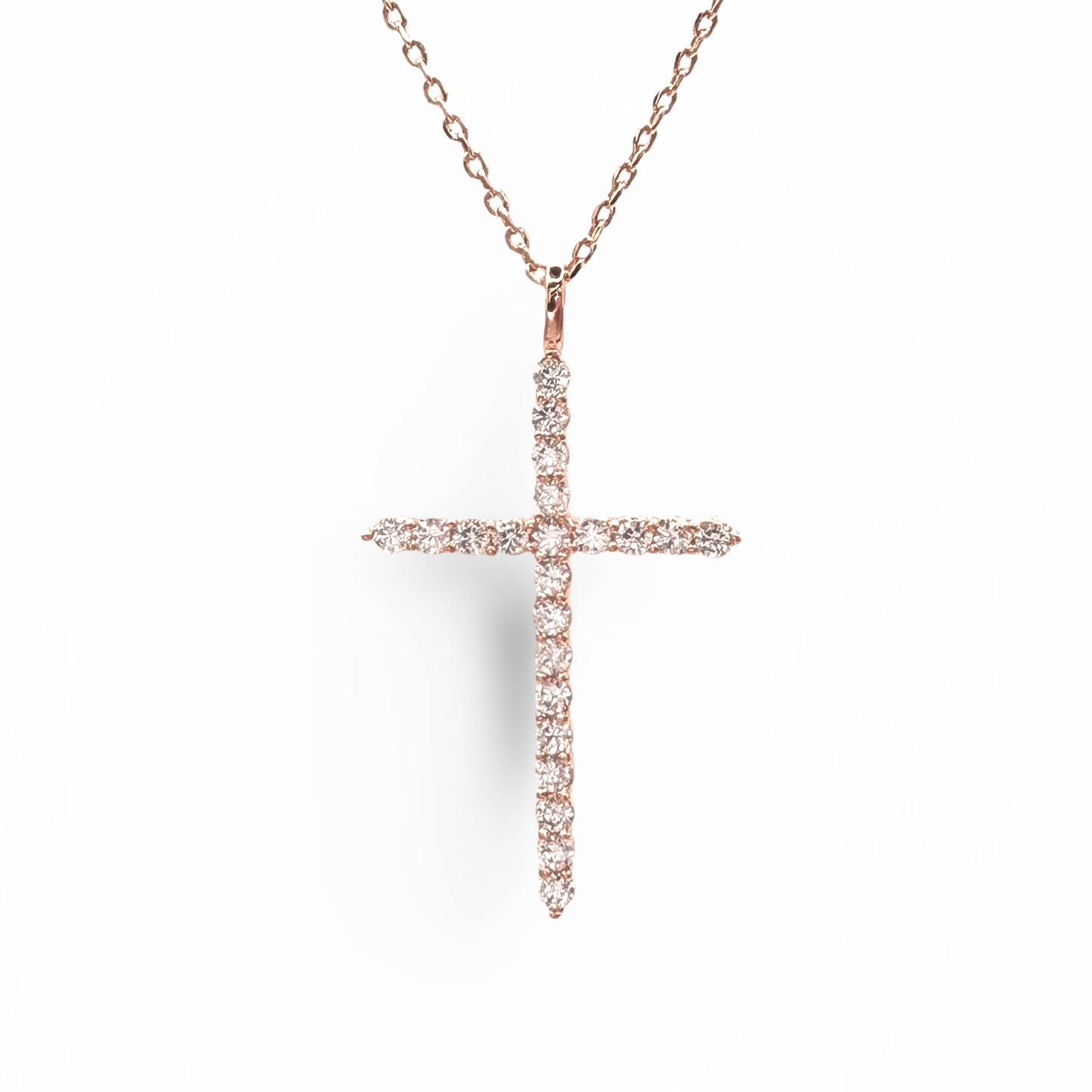 Large Delicate CZ Prong Pave Cross Necklace