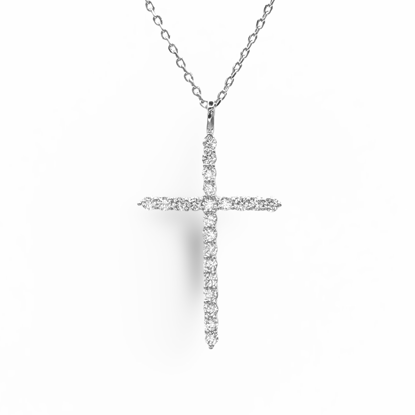 Large Delicate CZ Prong Pave Cross Necklace