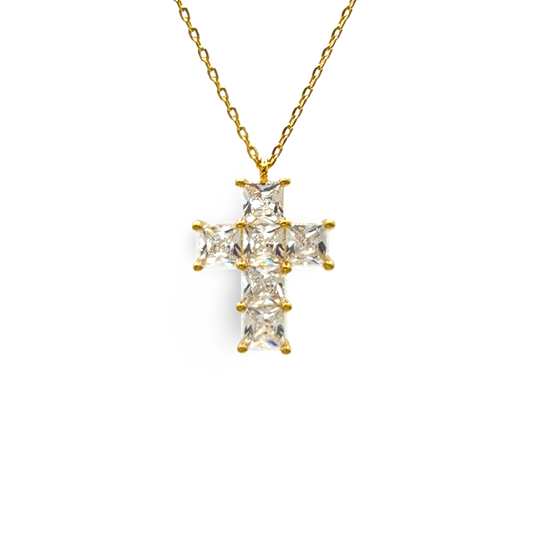 Small Square Baguette Cross Necklace