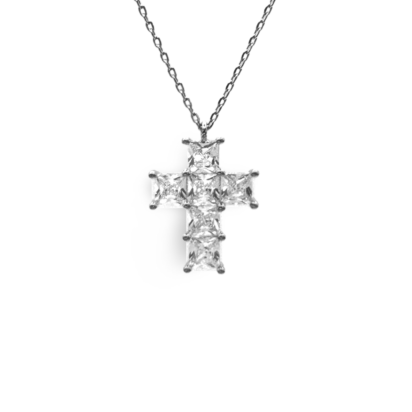 Small Square Baguette Cross Necklace