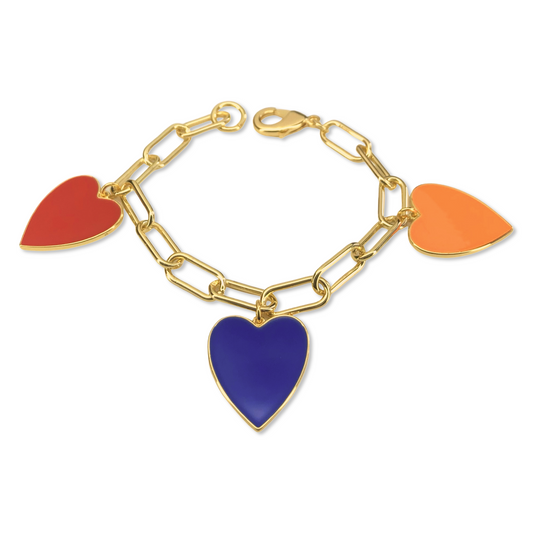 Triple Large Epoxy Heart Paperclip Bracelet