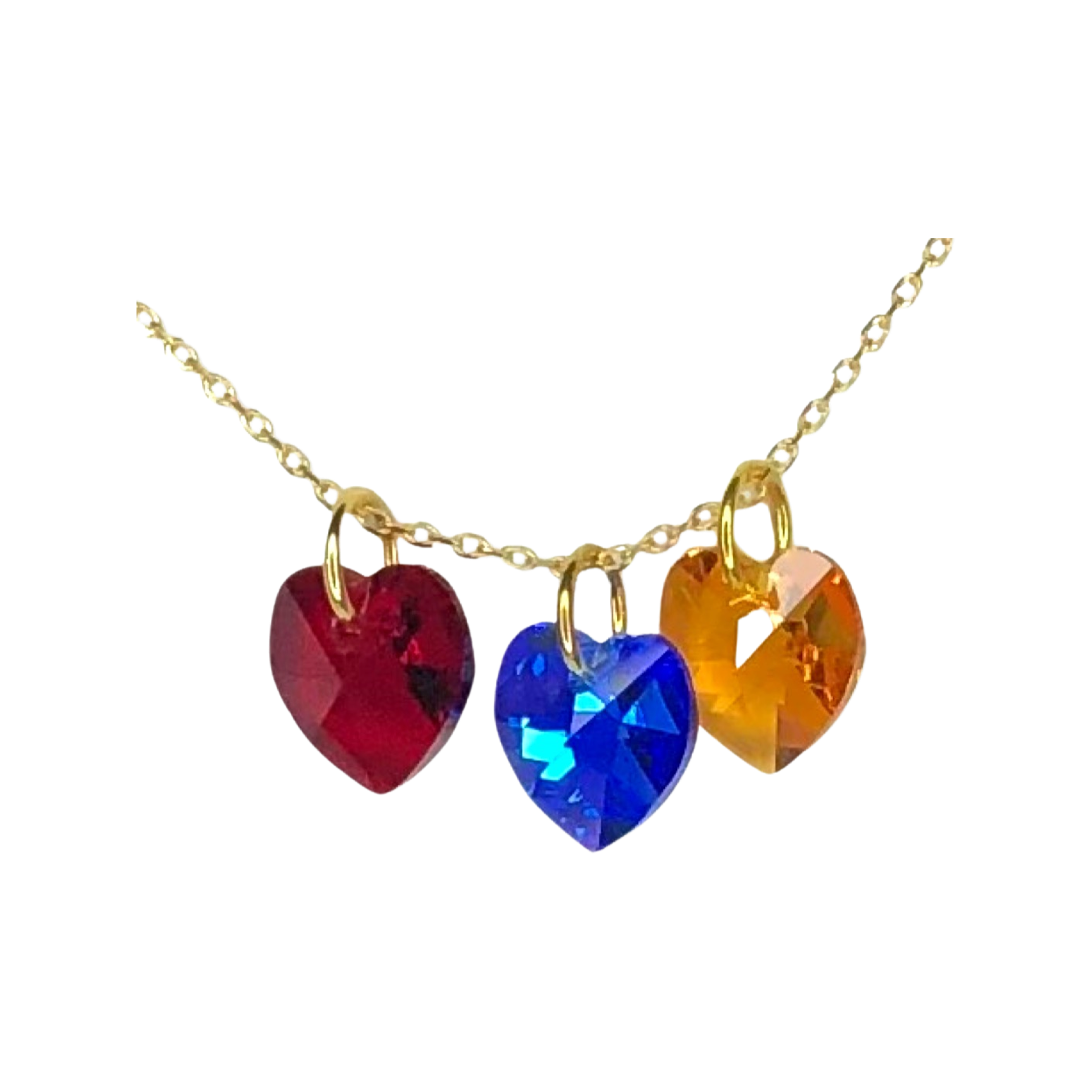 Triple Swarovski Heart Necklace - Red, Blue, Orange – The Gilded Seed